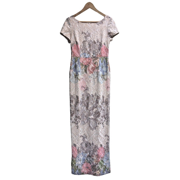 Adrianna Papell Melinda Gown 4 Pastel Matelasse Floral Dress Formal Bridgerton - Picture 3 of 16